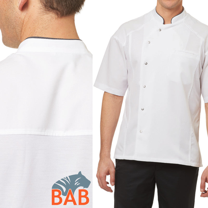 LE-12-2754-01 Kochjacke 1/2 Arm im Materialmix weiß