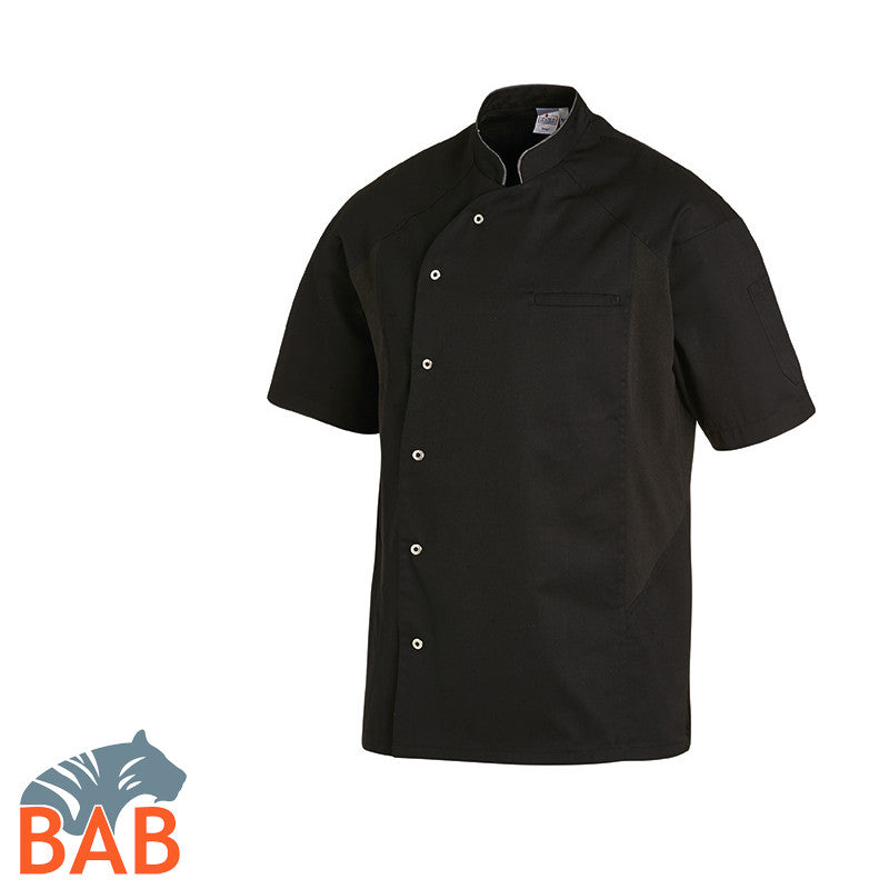 LE-12-2754  Kochjacke 1/2 Arm im Materialmix- Industriewäsche geeignet-schwarz