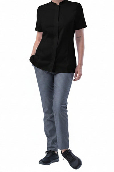 LE-08-1374-10 Kochhemd für Damen 1/2 Arm schwarz