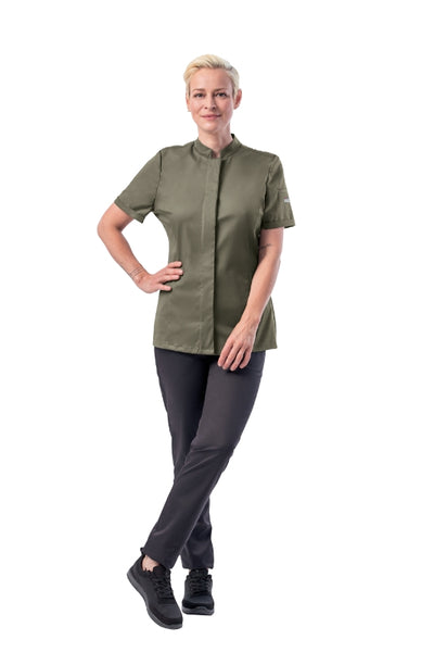 LE-08-1376 Kochhemd für Damen 1/2 Arm in oliv