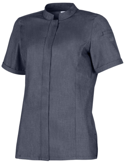 LE-08-1387 Kochhemd für Damen 1/2 Arm in jeansgrau