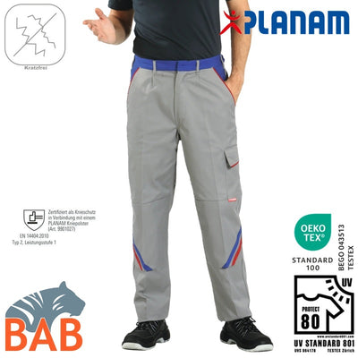 Planam 2323 Highline Arbeitsbundhosen  zink kornblau rot  bis Gr.70