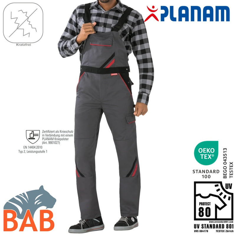 Planam 2332 Highline Arbeitslatzhosen schiefer schwarz rot in Übergrößen und Bauchgrößen