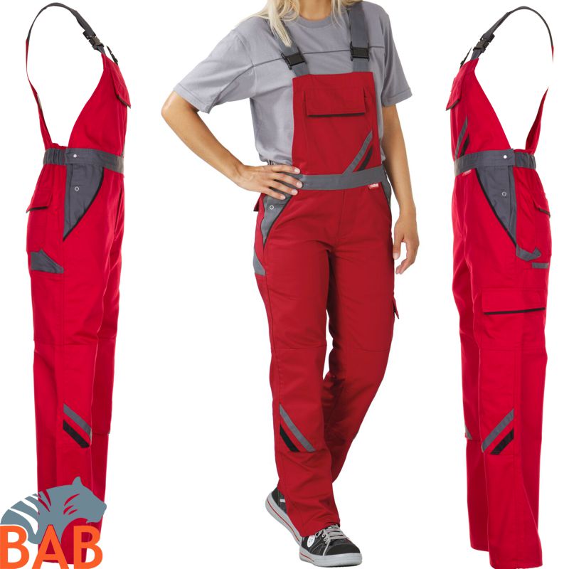 Planam Highline Arbeitslatzhosen für Damen rot-schiefer-schwarz
