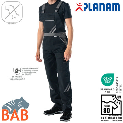 Planam 2712 Highline Arbeitslatzhosen schwarz schiefer zink in Übergrößen und Bauchgrößen
