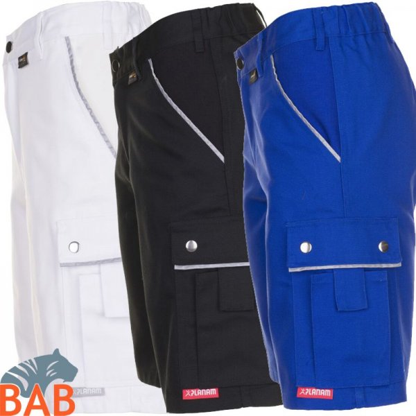 Planam Canvas Arbeitsshorts weiss schwarz kornblau