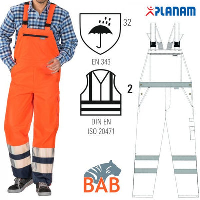 Planam Regenlatzhose Warnschutz orange-marine