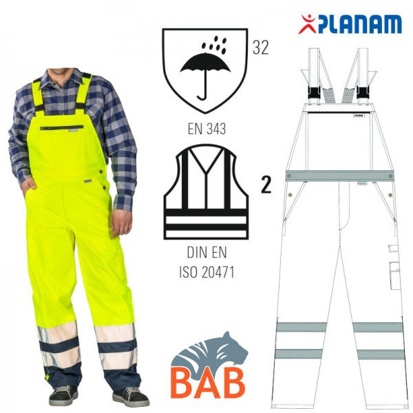 Warnschutz-Regenlatzhose leuchtgelb-marine