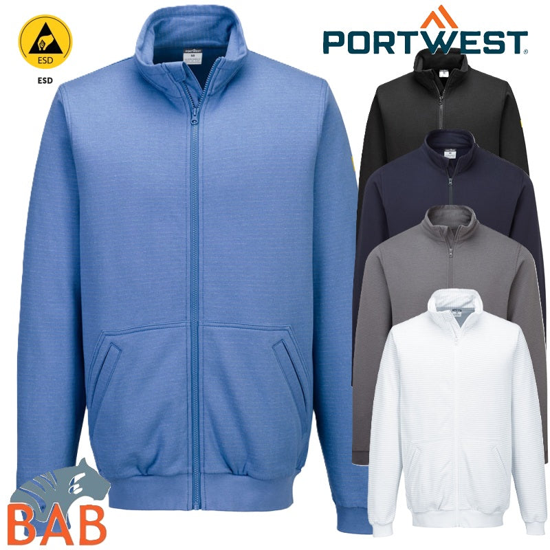 PW-AS25 Antistatisches ESD-Sweatshirt mit Reißverschluss