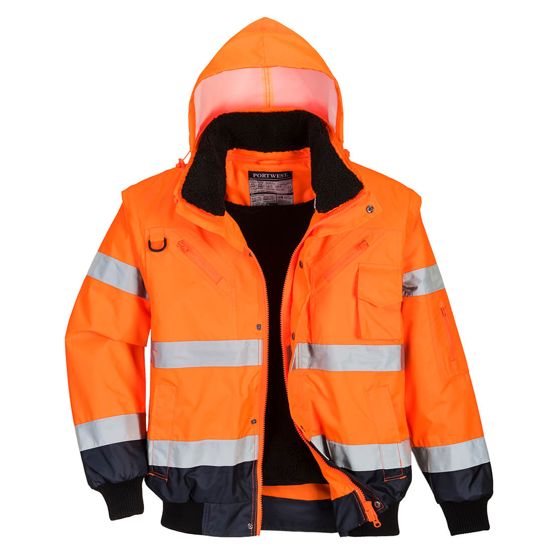 PW-C465 Kontrast Pilotenjacke 3 in 1, Warnschutz, orange-marine