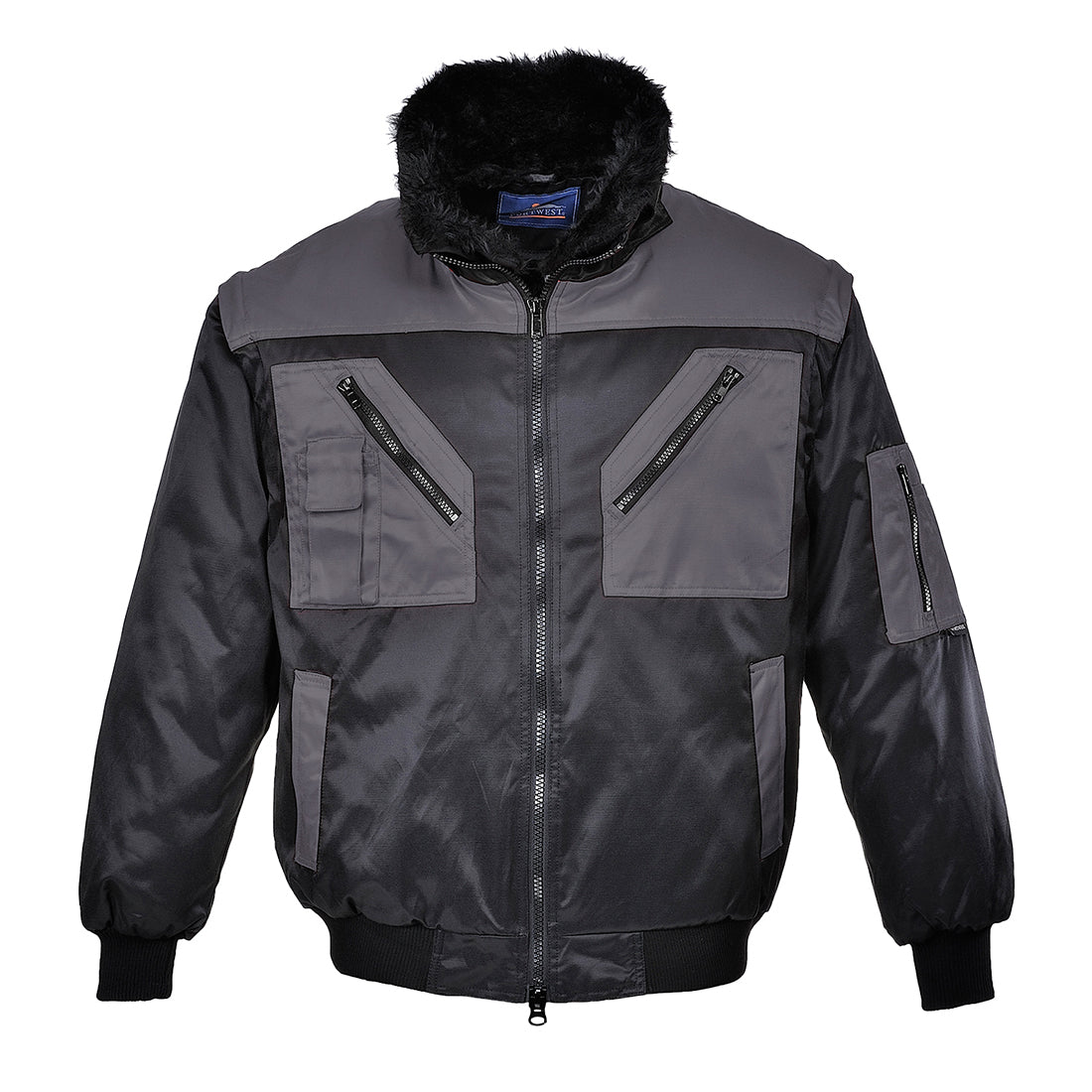 PW-PJ20 Zweifarbige Pilotenjacke 4 in 1, schwarz-grau