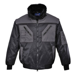 PW-PJ20 Zweifarbige Pilotenjacke 4 in 1, schwarz-grau