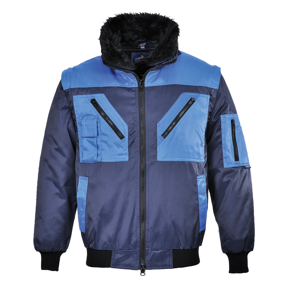 PW-PJ20 Zweifarbige Pilotenjacke 4 in 1, marine-hellblau