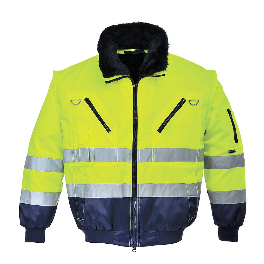 PW-PJ50 Winter Pilotenjacke Warnschutz, 3 in 1, gelb-marine