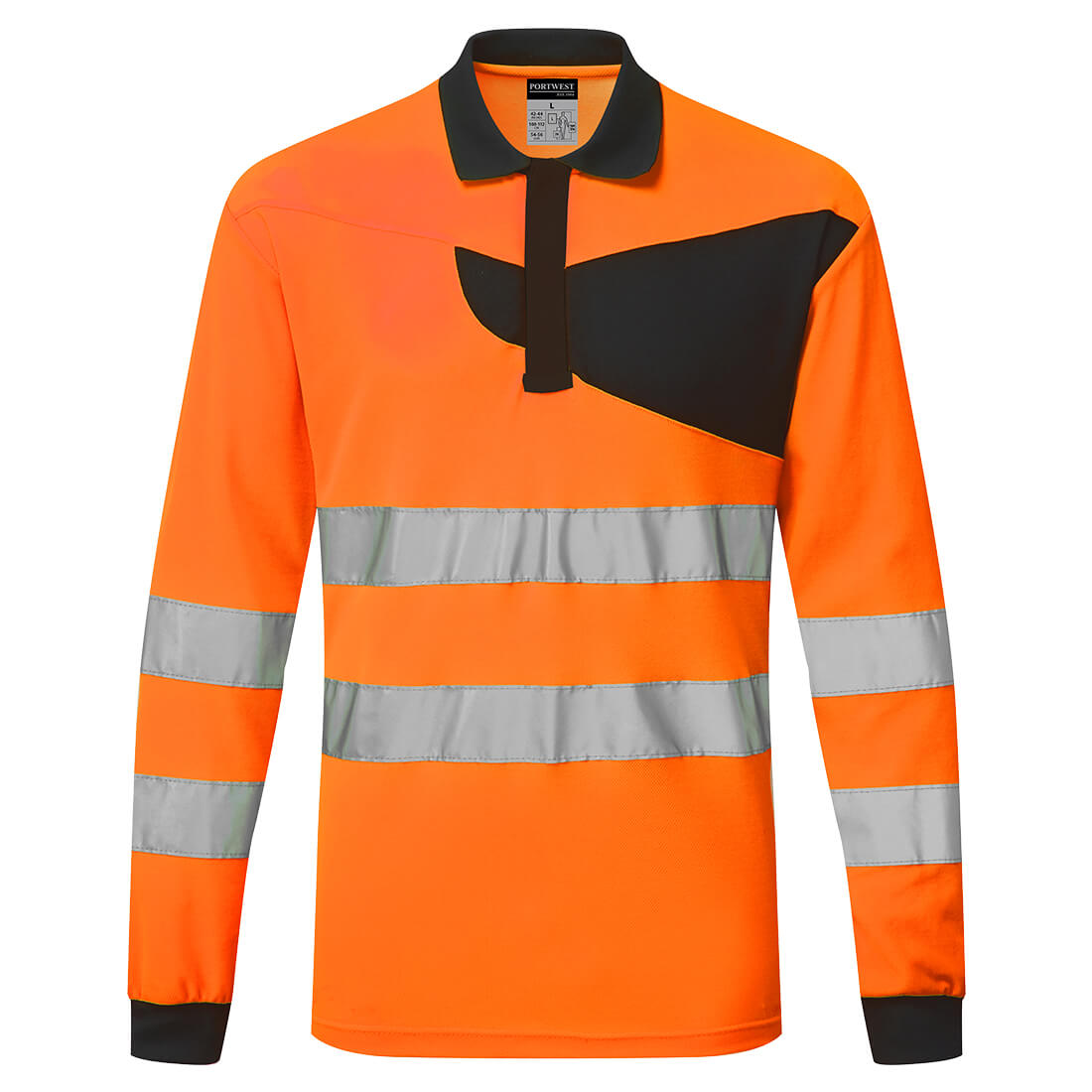 PW-PW220 PW2 Warnschutz Polo Shirt langarm Orange/Schwarz