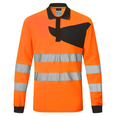 PW-PW220 PW2 Warnschutz Polo Shirt langarm Orange/Schwarz