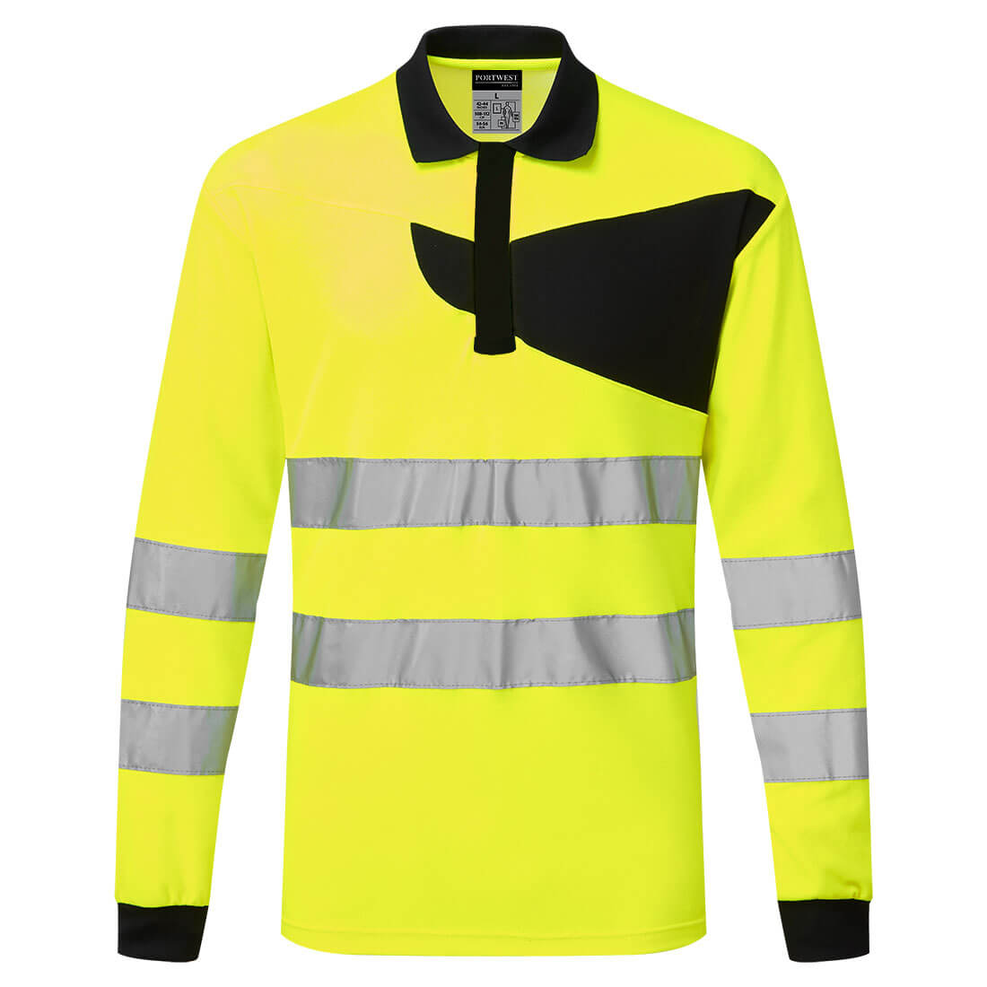 PW-PW220 PW2 Warnschutz Polo Shirt langarm Gelb/Schwarz