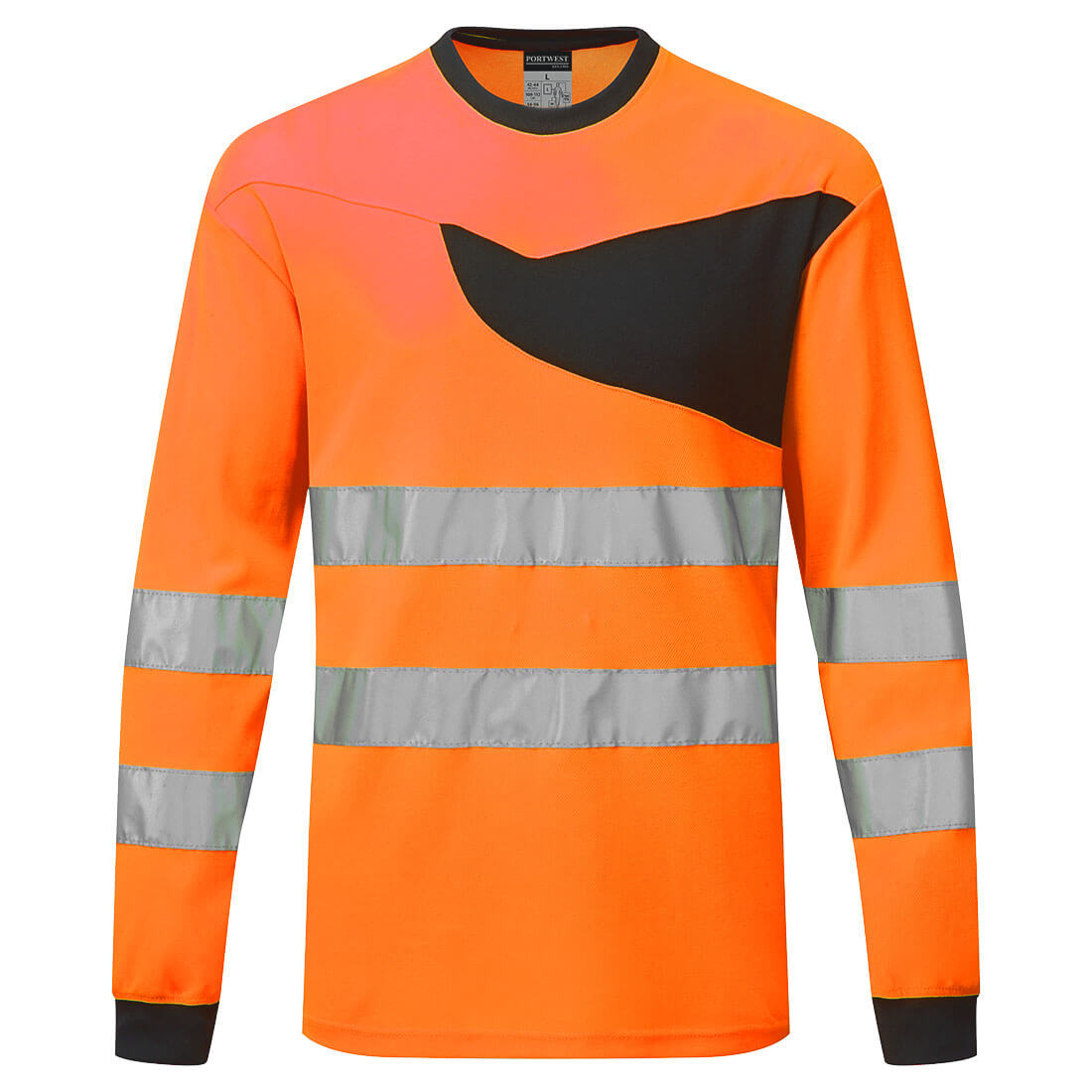 PW-PW221 PW 2 Warnschutz T-Shirt langarm Orange/Schwarz