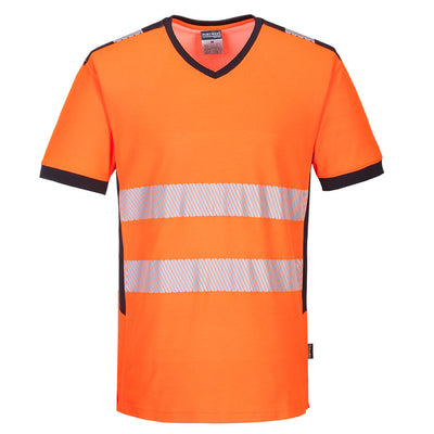 PW-PW310 Warnschutz-T-Shirt mit V-Ausschnitt und Mesh Einsatz kurzarm  orange