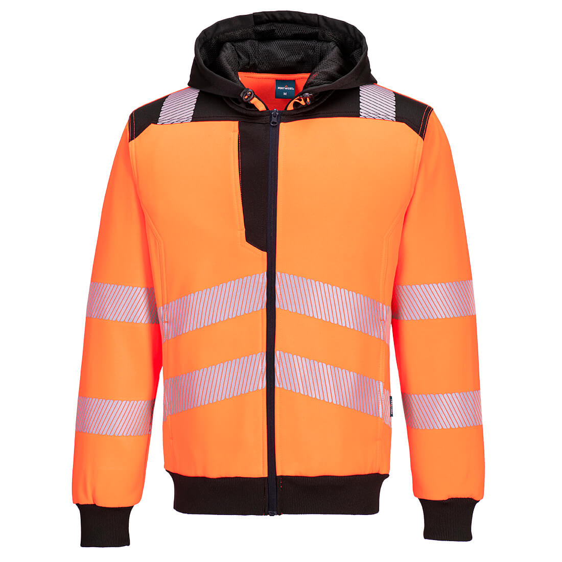 PW-PW327 Warnschutz Kapuzenjacke mit Reißverschluss in orange-schwarz