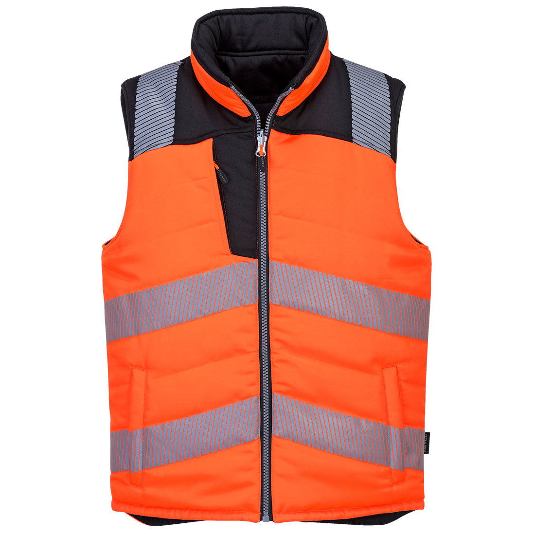 PW-374 Warnschutz-Wende-Steppweste, orange/schwarz