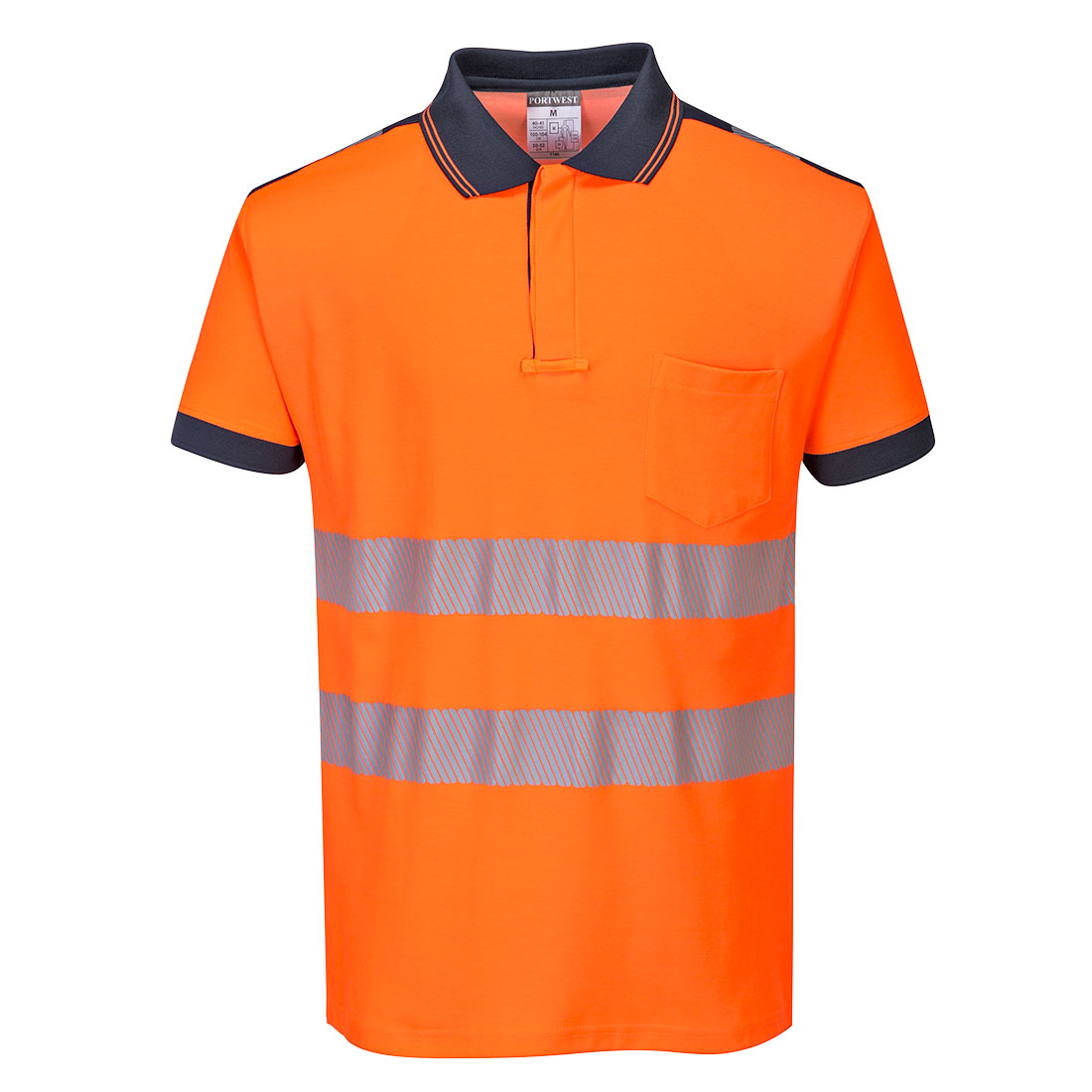 PW-T180 Warnschutz-Comfort POLO kurzarm orange-marine