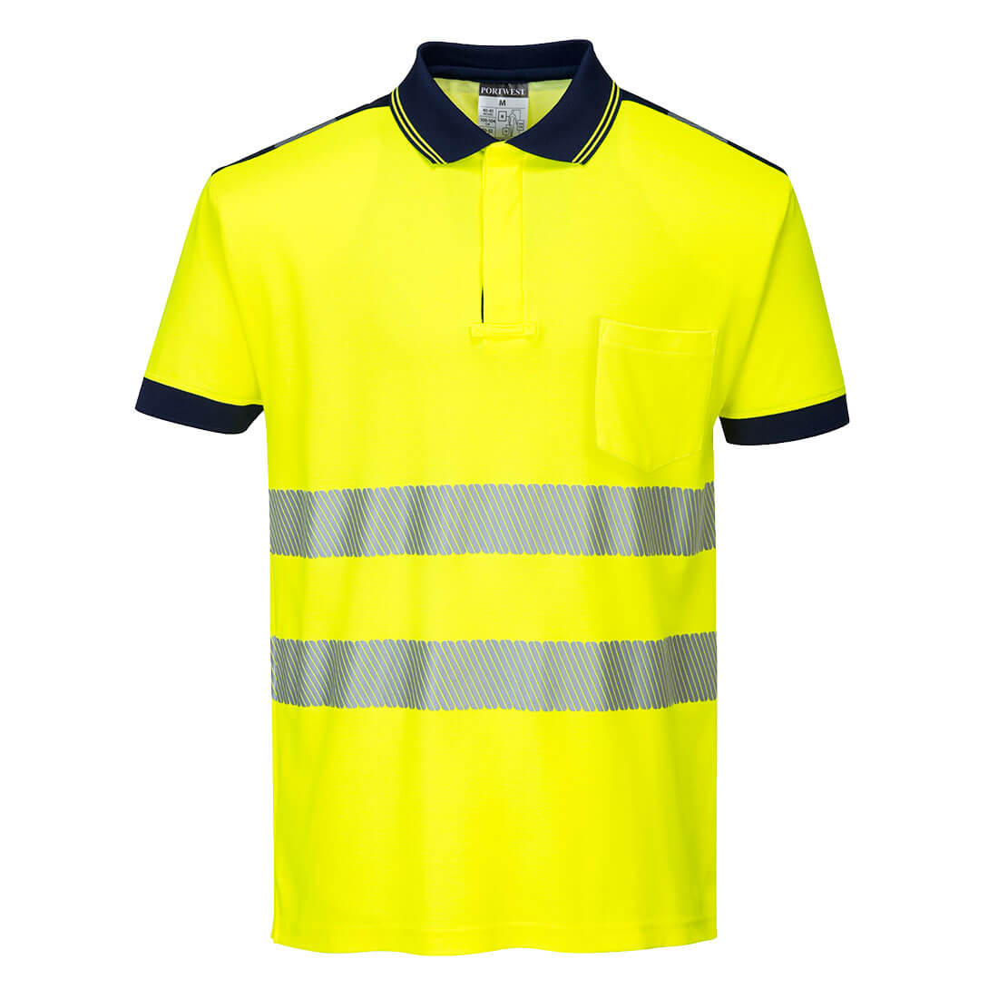 PW-T180 Warnschutz-Comfort POLO kurzarm gelb-marine