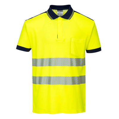 PW-T180 Warnschutz-Comfort POLO kurzarm gelb-marine