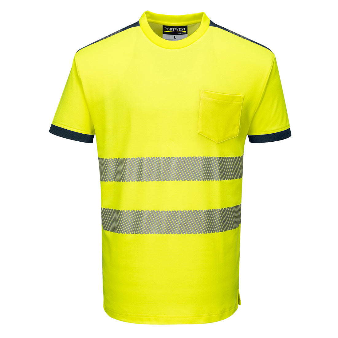 PW-T181 Warnschutz Comfort T-Shirt kurzarm gelb/marine