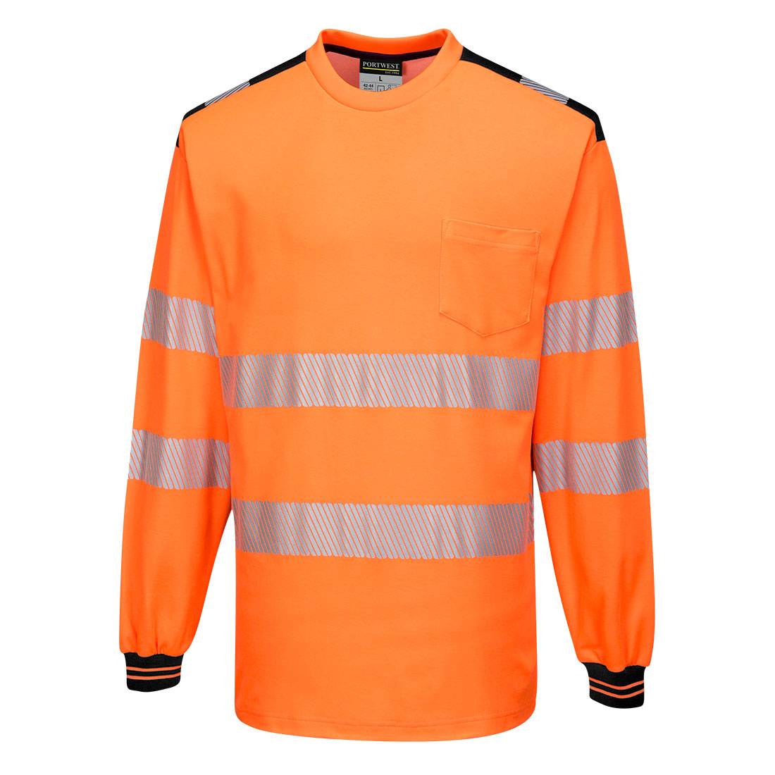 PW-T185 Warnschutz-Comfort Tshirt langarn orange-schwarz