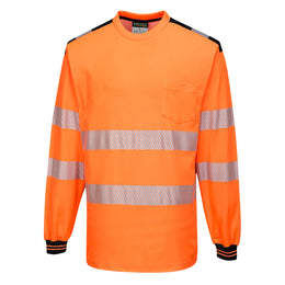 PW-T185 Warnschutz-Comfort Tshirt langarn orange-schwarz