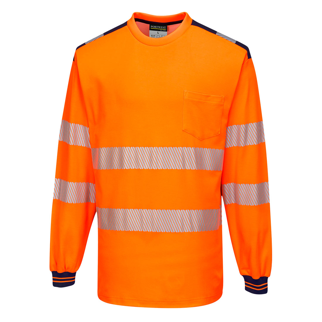 PW-T185 Warnschutz-Comfort Tshirt langarn orange-marine