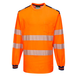 PW-T185 Warnschutz-Comfort Tshirt langarn orange-marine
