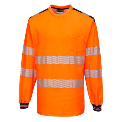 PW-T185 Warnschutz-Comfort Tshirt langarn orange-marine