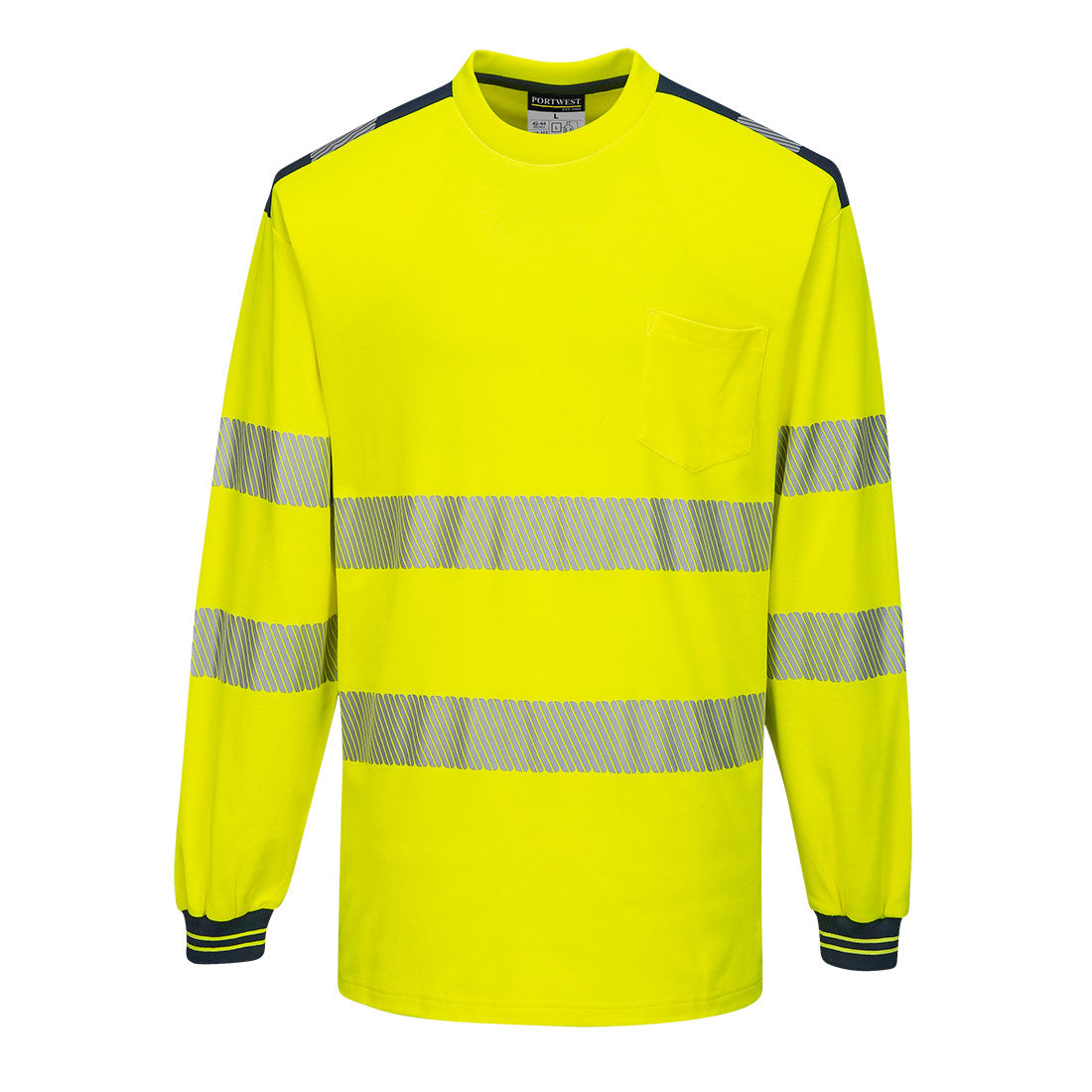 PW-T185 Warnschutz-Comfort Tshirt langarn gelb-marine