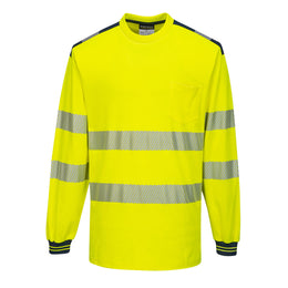 PW-T185 Warnschutz-Comfort Tshirt langarn gelb-marine