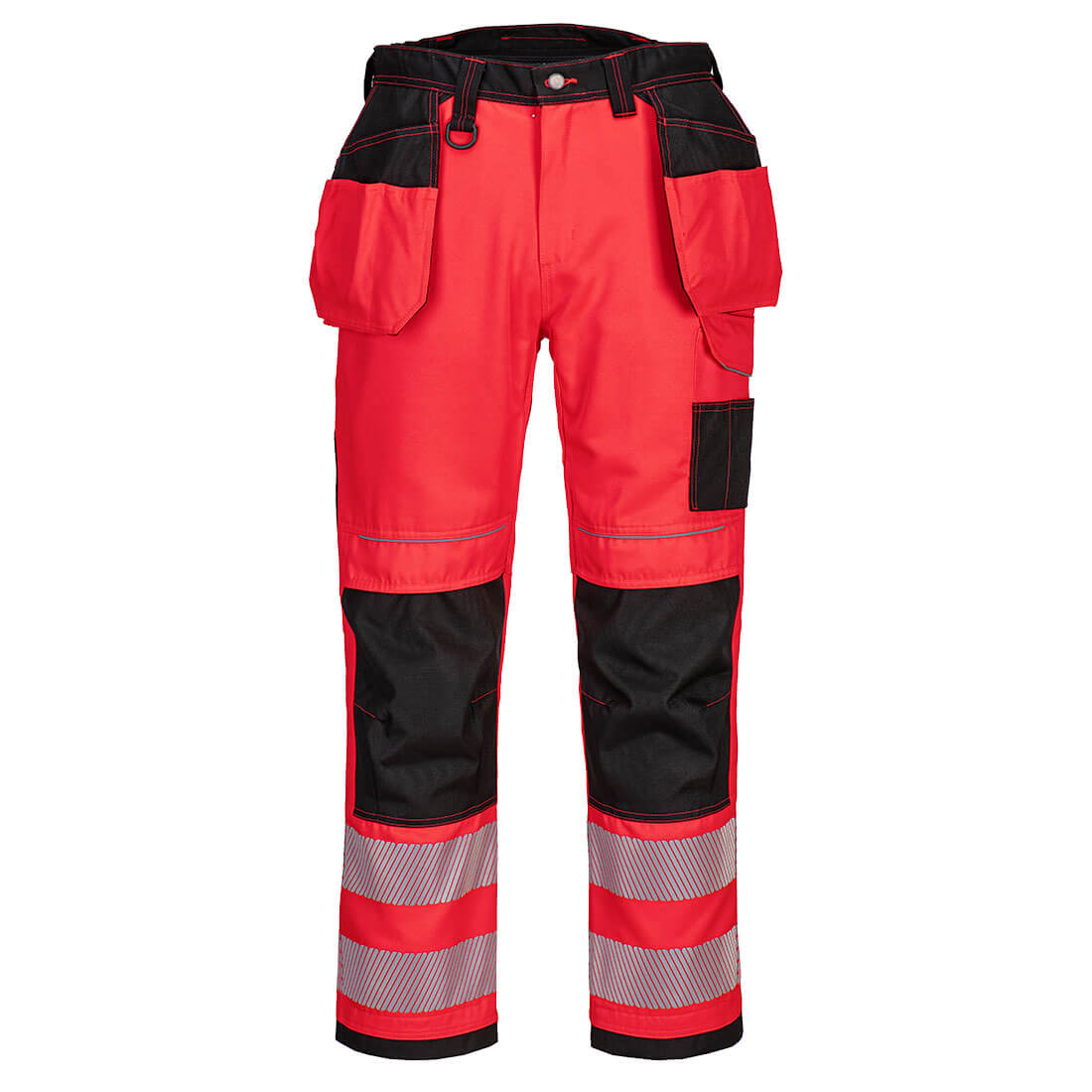T501 PW3 Warnschutzbundhose-m. Holstertaschen rot-schwarz