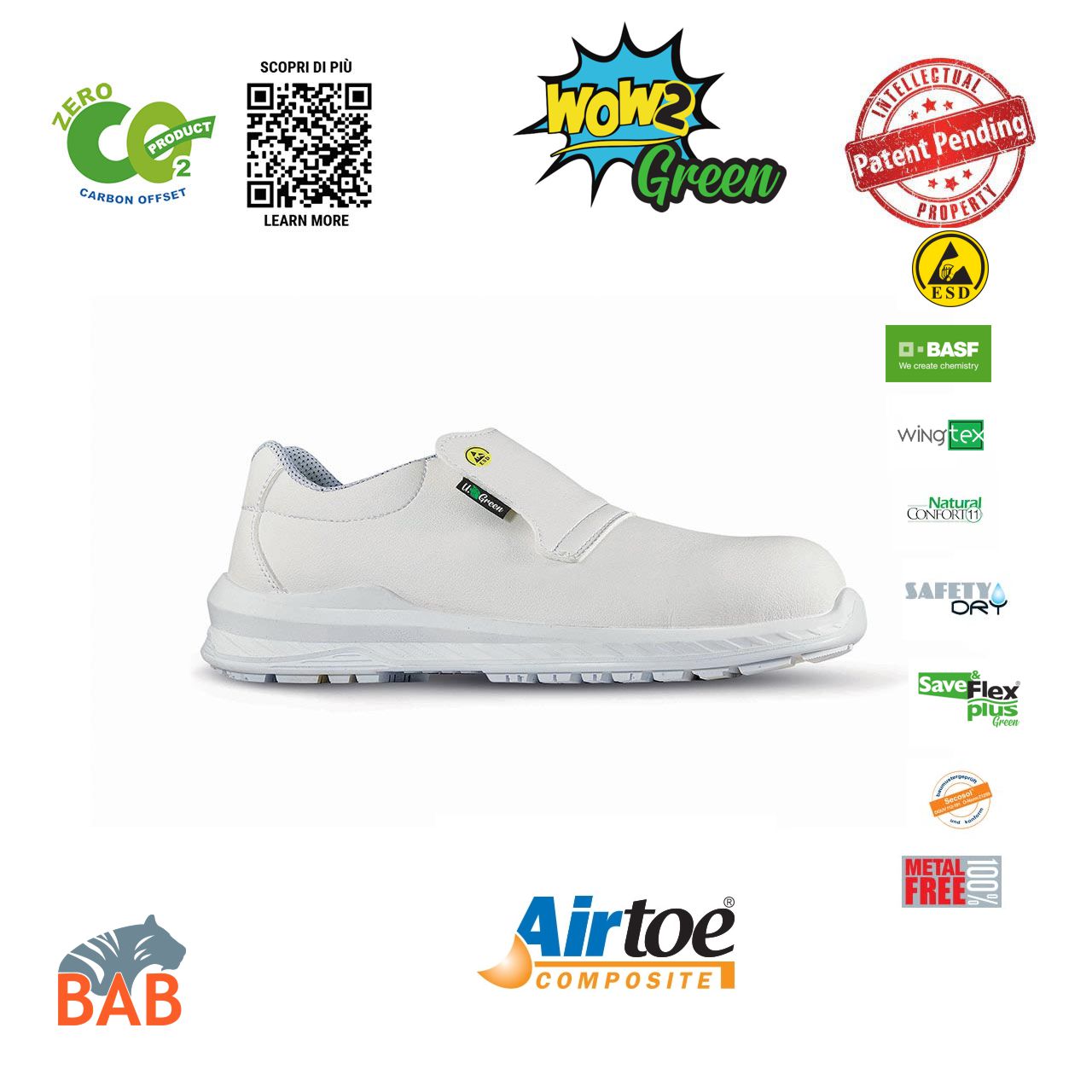 UP-RI20394 Cliff Sportlicher Sicherheitslipper weiss  S2 Green
