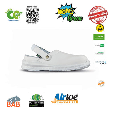 UP-RI60391 Clay Sportlicher Sicherheitsclog weiss  SB Green