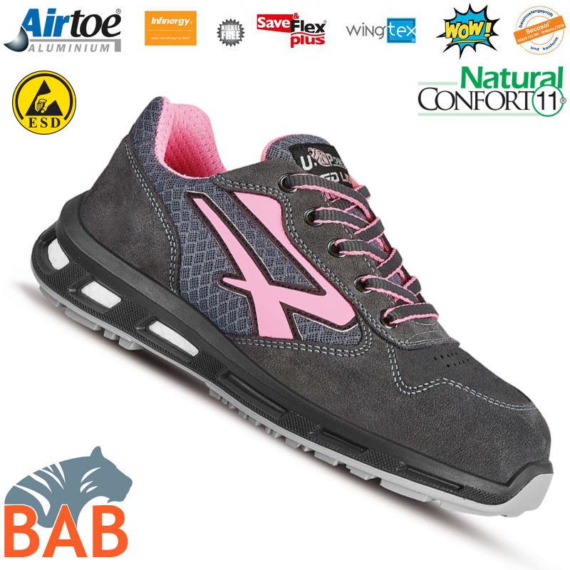 UP-RL20196 Cherry Sportlicher Sicherheitshalbschuh aus Veloursleder S1P für Damen
