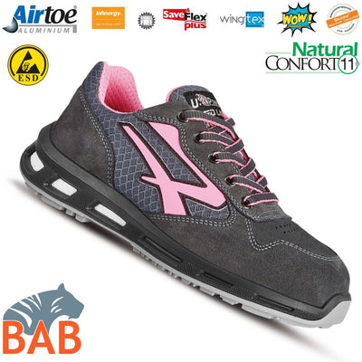 UP-RL20196 Cherry Sportlicher Sicherheitshalbschuh aus Veloursleder S1P für Damen