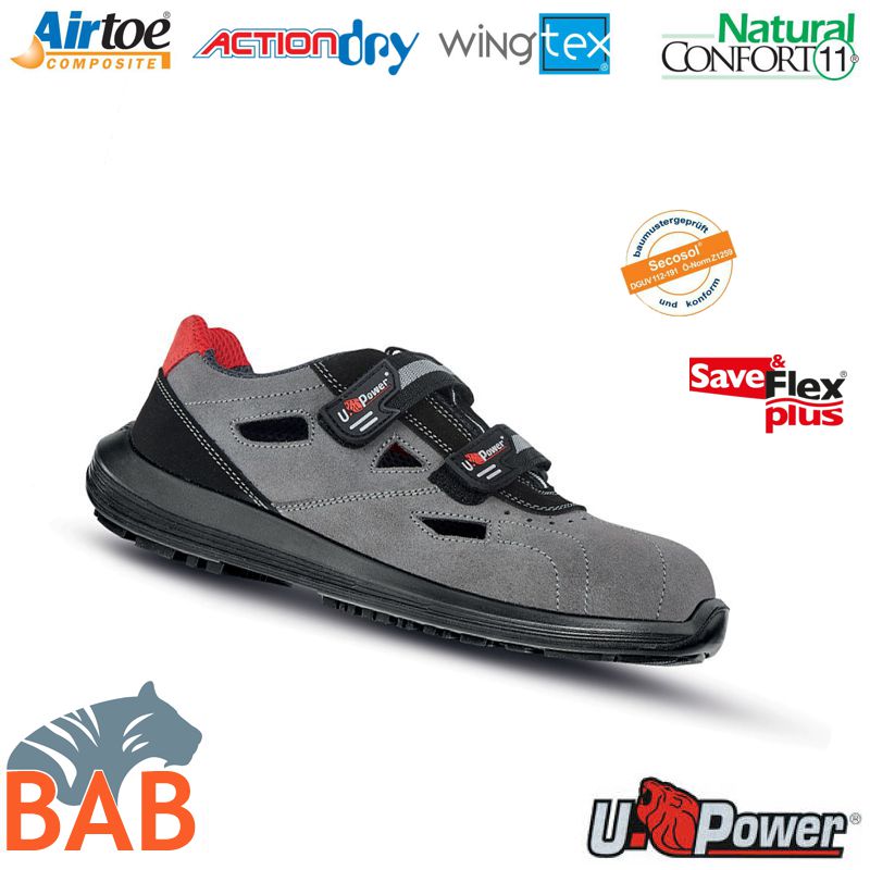 UP-RR30436 Labrador Flexible Sicherheitssandale aus Veloursleder S1P