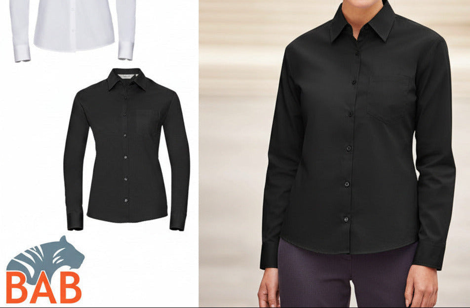 Russel Z-936F Klassische Damen-Bluse aus Baumwolle, langarm XS-4XL