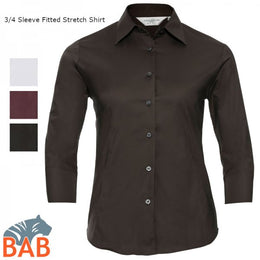Russel Z-946F Klassische Damen-Bluse mit 3/4 Ärmel, Stretch XS-XXL