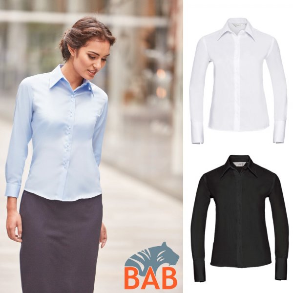 Russel Z-956F Damen-Bluse taillierter Schnitt,langarm,bügelfrei XS-4XL