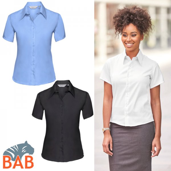 Russel Z-957F  Modische Damen-Bluse aus Baumwolle, kurzarm XS-4XL