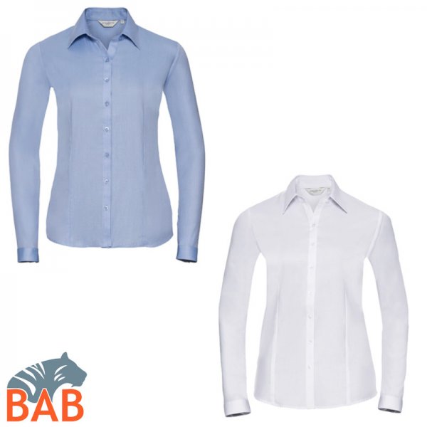 Russel Sale Z-962F Damen-Bluse Herringbone hellblau