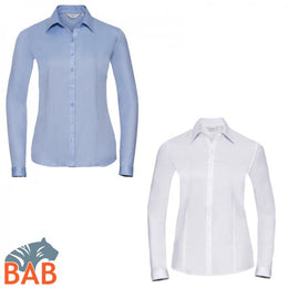 Russel Sale Z-962F Damen-Bluse Herringbone hellblau