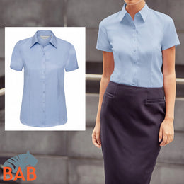 Russel Einzelteile Z-963F Damen-Bluse Herringbone kurzarm hellblau Gr.M, L