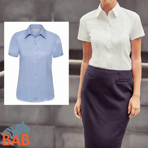 Russel Z-963F Damen-Bluse Herringbone kurzarm, tailliert XS - 4XL